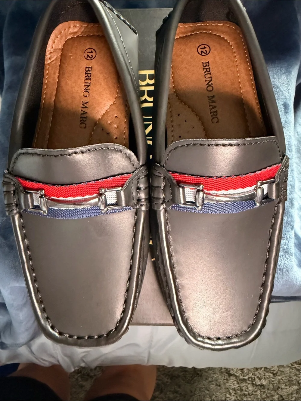 Kids Black Dress Loafers with Red Accent